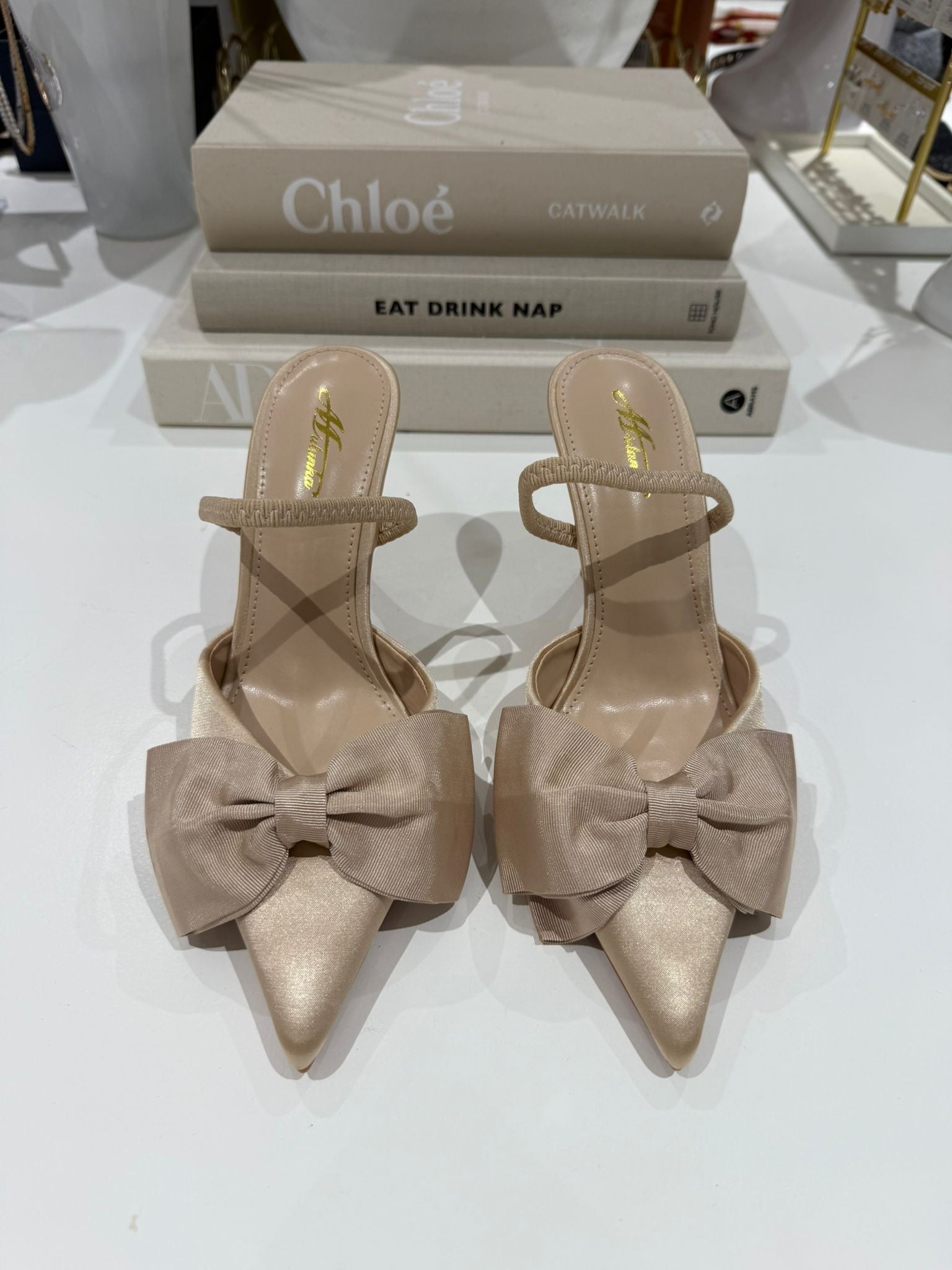 Point Toe Large Bow Sling Back Heel (3 Colours)