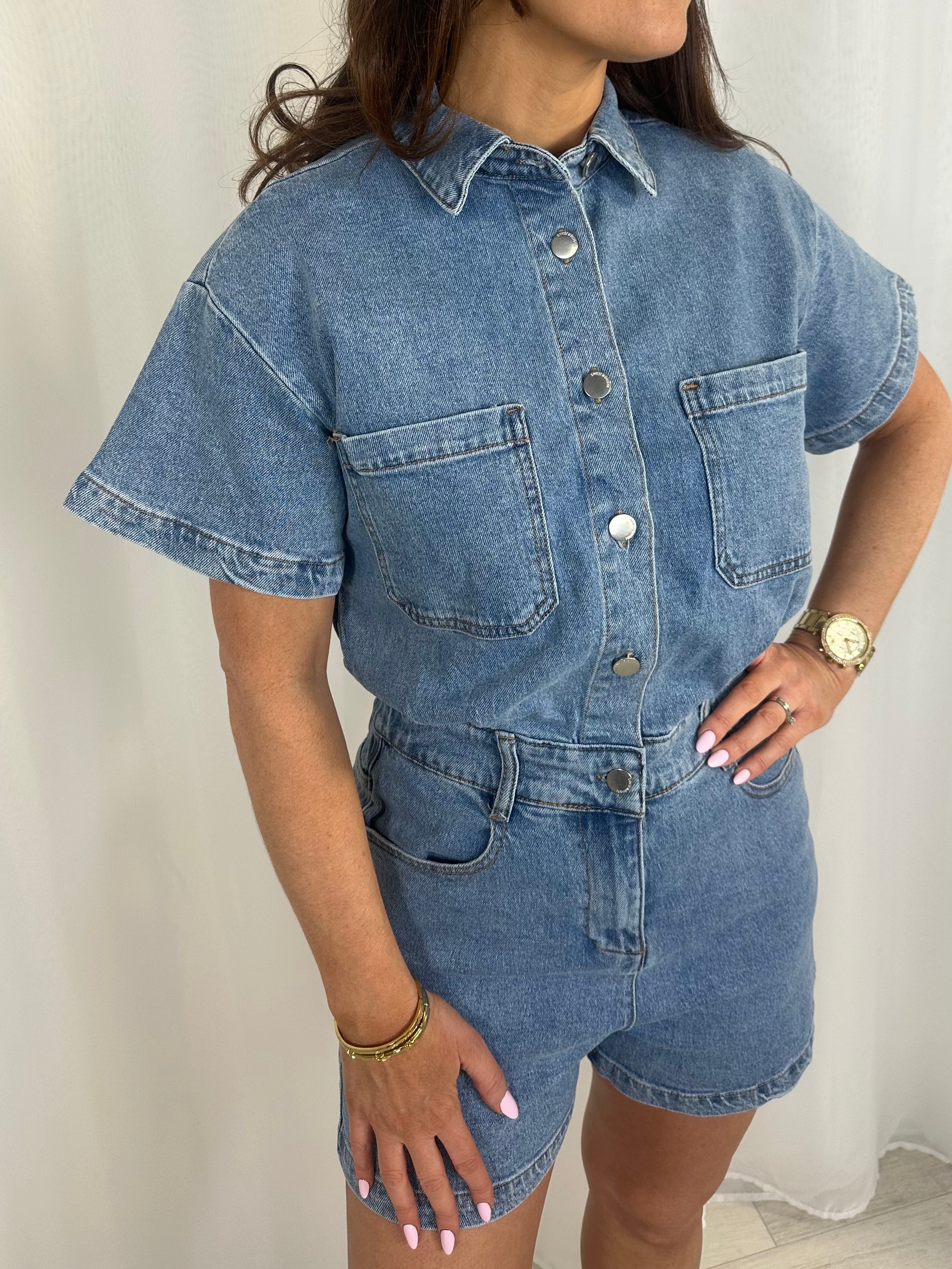 Denim Double Pocket Playsuit