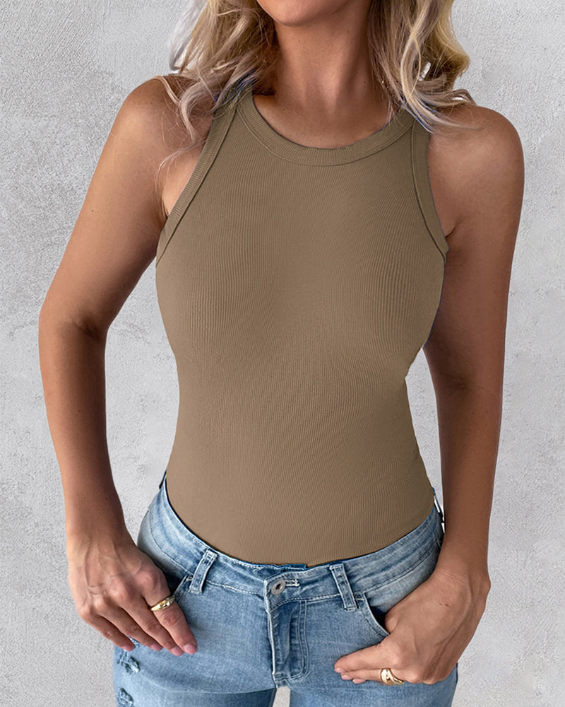 O-Neck Sleeveless Basic Slim Fit Skinny Tank Casual Top(Without Pads)