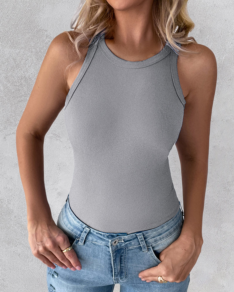 O-Neck Sleeveless Basic Slim Fit Skinny Tank Casual Top(Without Pads)