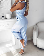2 Pieces Outfits Sleeveless High Neck Cargo Pockets Design Top And Casual Cuffed Long Pants Set