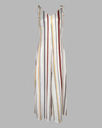 Striped V Neck Sleeveless Zipper Back Overalls Casual Shoulder Tied Wide Leg Jumpsuit With Pockets