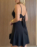 Women's Hollow Out Party Dress Backless Tied Cut Out A-Line Dress Sleeveless Cami Sundress with Pockets