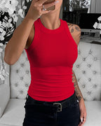 O-Neck Sleeveless Basic Slim Fit Skinny Tank Casual Top(Without Pads)