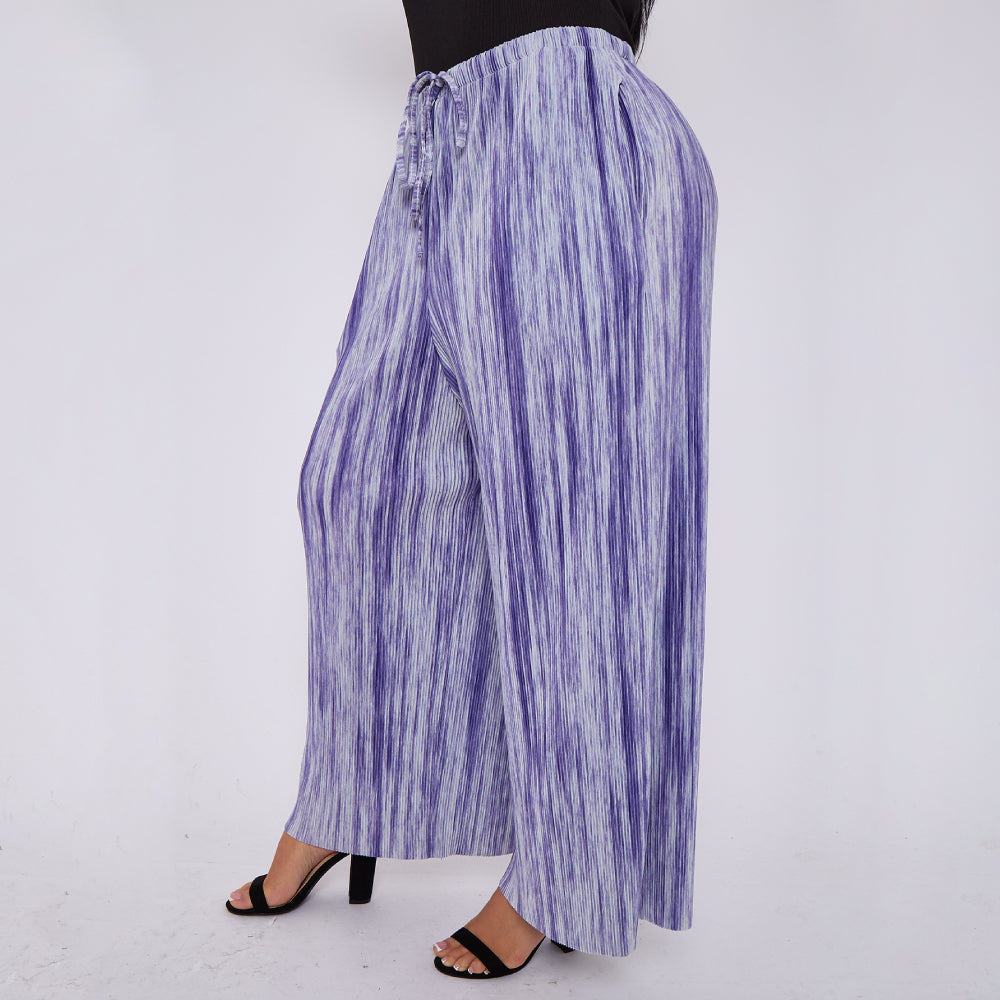 Purple Abstract Geometric Printed Stretchy Pleated Trousers for Women With Pockets
