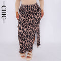Red Leaves Print Monochrome Ripple Pleated Skirt