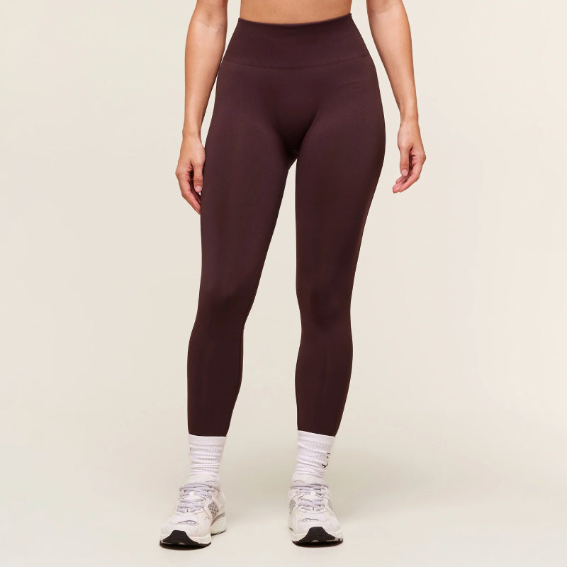 Stretch Coffee Brown Workout Outfit Seamless Sports Bra & High-Waist Leggings Set