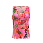 Colorful Floral Sleeveless Tropical Pattern V-Neck Vest Top & Pleated Pants