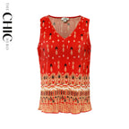 Bohemian Tribal Print V-Neck Vest Top & Pleated Pants