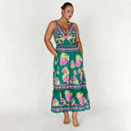 Green Grape Blossom Tropical Vineyard V-Neck Swimsuit & Skirt