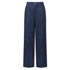 Dark Blue High-Waisted Light Wash Wide-Leg Denim Pants