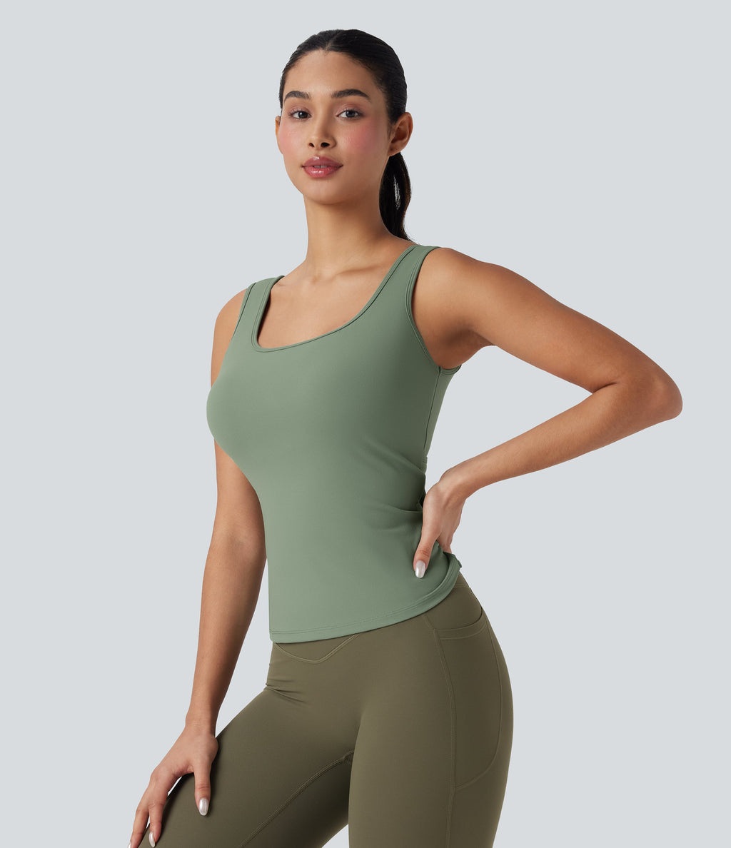 U Neck Crossover Yoga Tank Top-Longer Length-D/DD/DDD/F Cups