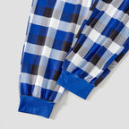 "We are Family 2025 Christmas Make Memories Together" Slogan Print Blue Long Sleeve with Versatile Blue and White Plaid Pants Family Matching Pajamas