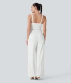 Square Neck Drawstring Jumpsuit with Pockets-Easy Peezy Edition