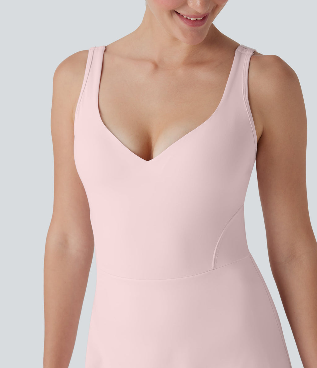 SoftlyZeroTM Plush Push-Up Molded Cups 2-in-1 Yoga Active Dress with Pockets-Easy Peezy
