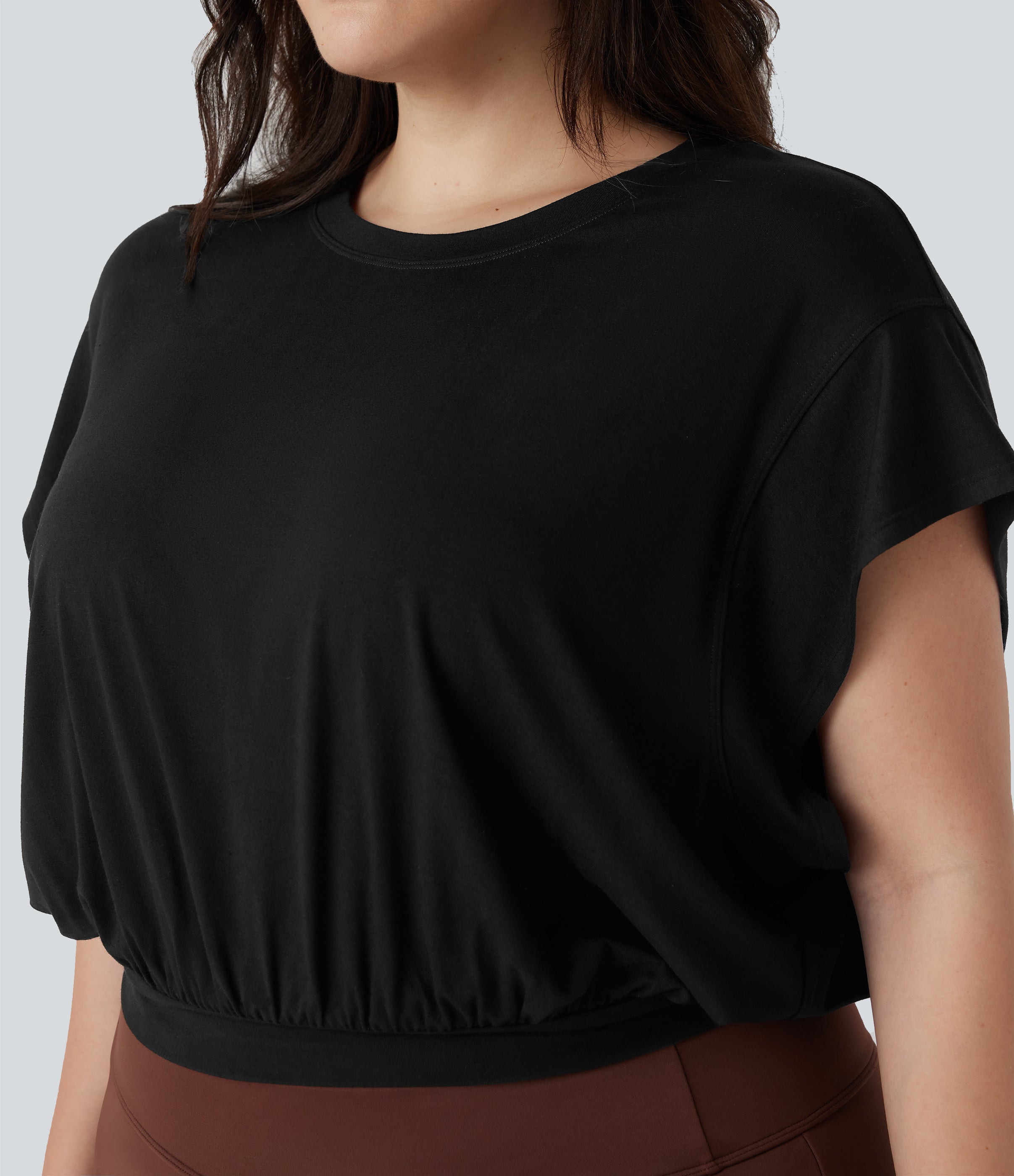 Round Neck Short Batwing Sleeve Work Plus Size T-Shirt