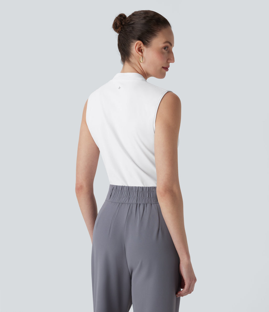 SoftlyZeroTM Airy V Neck Zipper Sleeveless Cool Touch Work Blouse-UPF50+