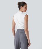 SoftlyZeroTM Airy V Neck Zipper Sleeveless Cool Touch Work Blouse-UPF50+
