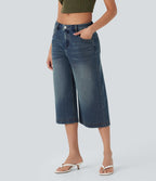 FlexTM Low Rise Washed Casual Capri Baggy Jeans with Pockets
