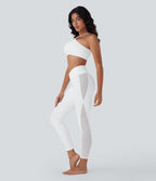 SoftlyZeroTM Crossover High Waisted Contrast Mesh Yoga Leggings with Pocket-UPF50+