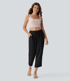 Mid Rise Drawstring Casual Tapered Pants with Pockets