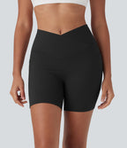 UltraSculptTM High Waisted Crossover Tummy Control Butt Lifting Yoga Biker Shorts 5'' with Pockets