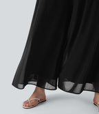 Plus Size High Waisted Mesh Overlay Wide Leg Casual Pants with Pockets