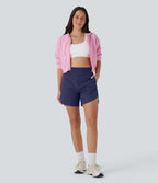 BreezefulTM High Waisted Pockets 2-in-1 Curved Hem Quick Dry Running Shorts 5.5''-Longer Length