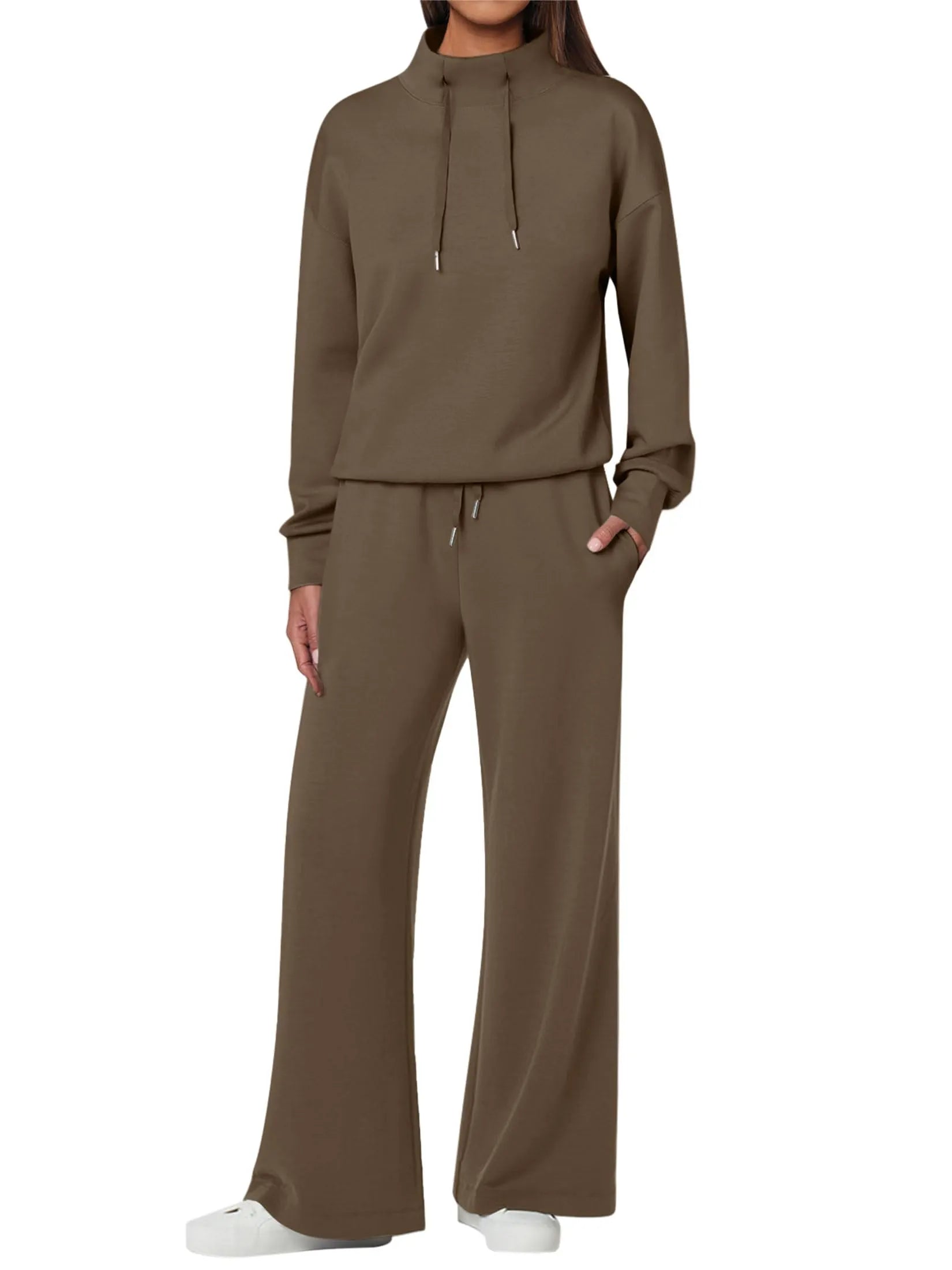 NEW 🔥 Women's Cotton Two-Piece Oversized Drawstring Sweatshirt Wide Leg Sweatpants Casual Set