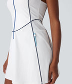 SoftlyZeroTM QuickDry Sleeveless Half Zip Mini Golf Active Dress with Pockets-Golf Tee