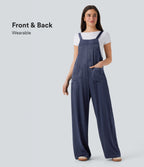 Denim Like Casual Overalls with Pockets-Front and Back Wearable