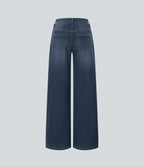 FlexTM Asymmetric Low Rise Zipper Pockets Baggy Wide Leg Washed Casual Jeans