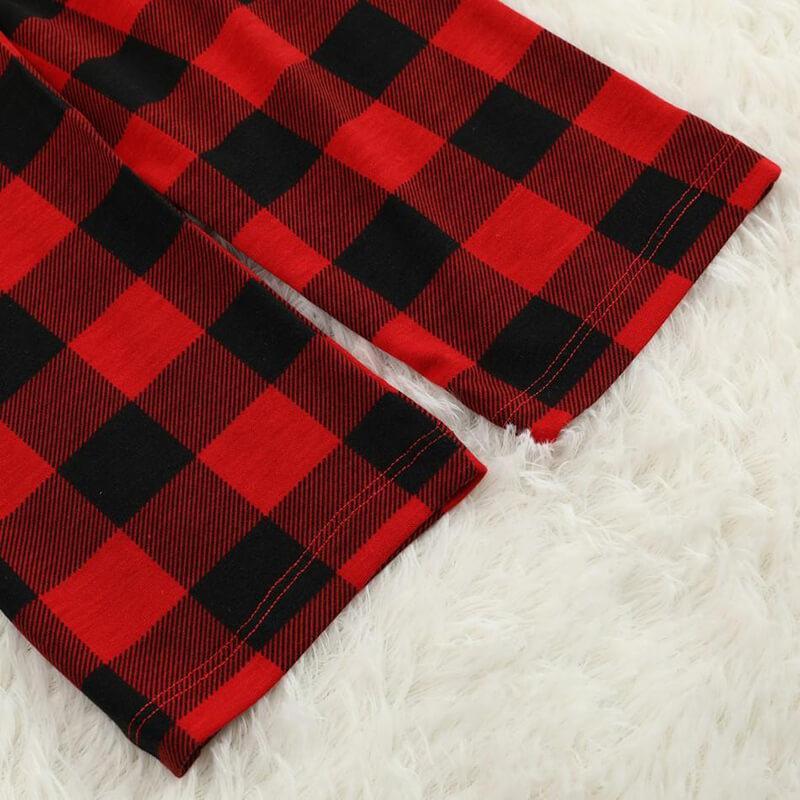 "2025 Christmas Crew" Text Print Black & Red Plaid Christmas Matching Pajamas