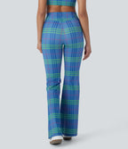 Crossover High Waisted Plaid Cool Touch Yoga Flare Leggings with Pocket