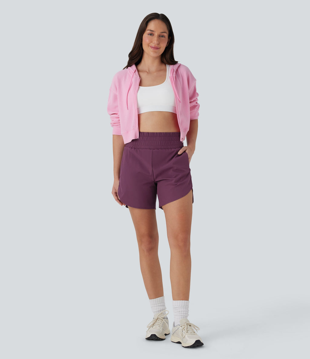 BreezefulTM High Waisted Pockets 2-in-1 Curved Hem Quick Dry Running Shorts 5.5''-Longer Length