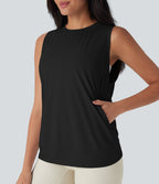 Round Neck Cool Touch Yoga Tank Top with Pockets-UPF50+