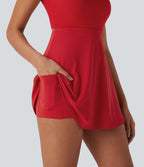 SoftlyZeroTM Airy Halter Adjustable Buckle Contrast Mesh Cool Touch Yoga Active Dress-Easy Peezy-UPF50+