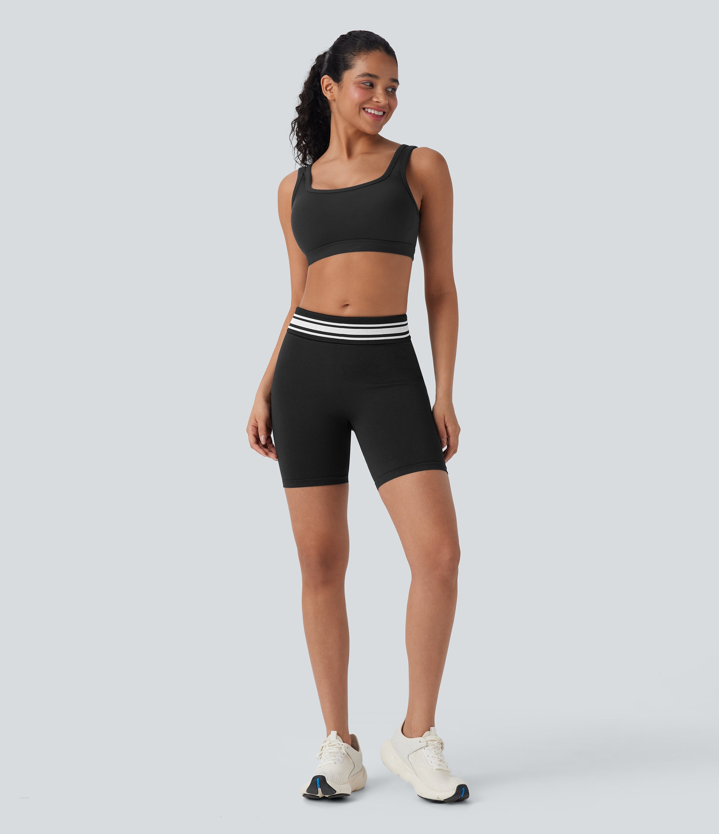 Seamless Flow Foldover High Waisted Color Block Workout Biker Shorts