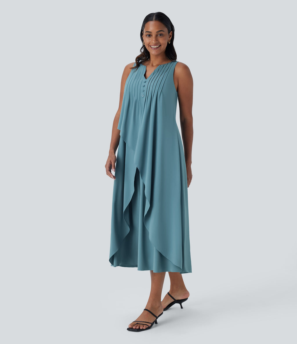 BreezefulTM V Neck Sleeveless Layered Flowy Quick Dry Midi Casual Dress