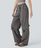Mid Rise Belted Wide Leg Hiking Cargo Pants with Pockets