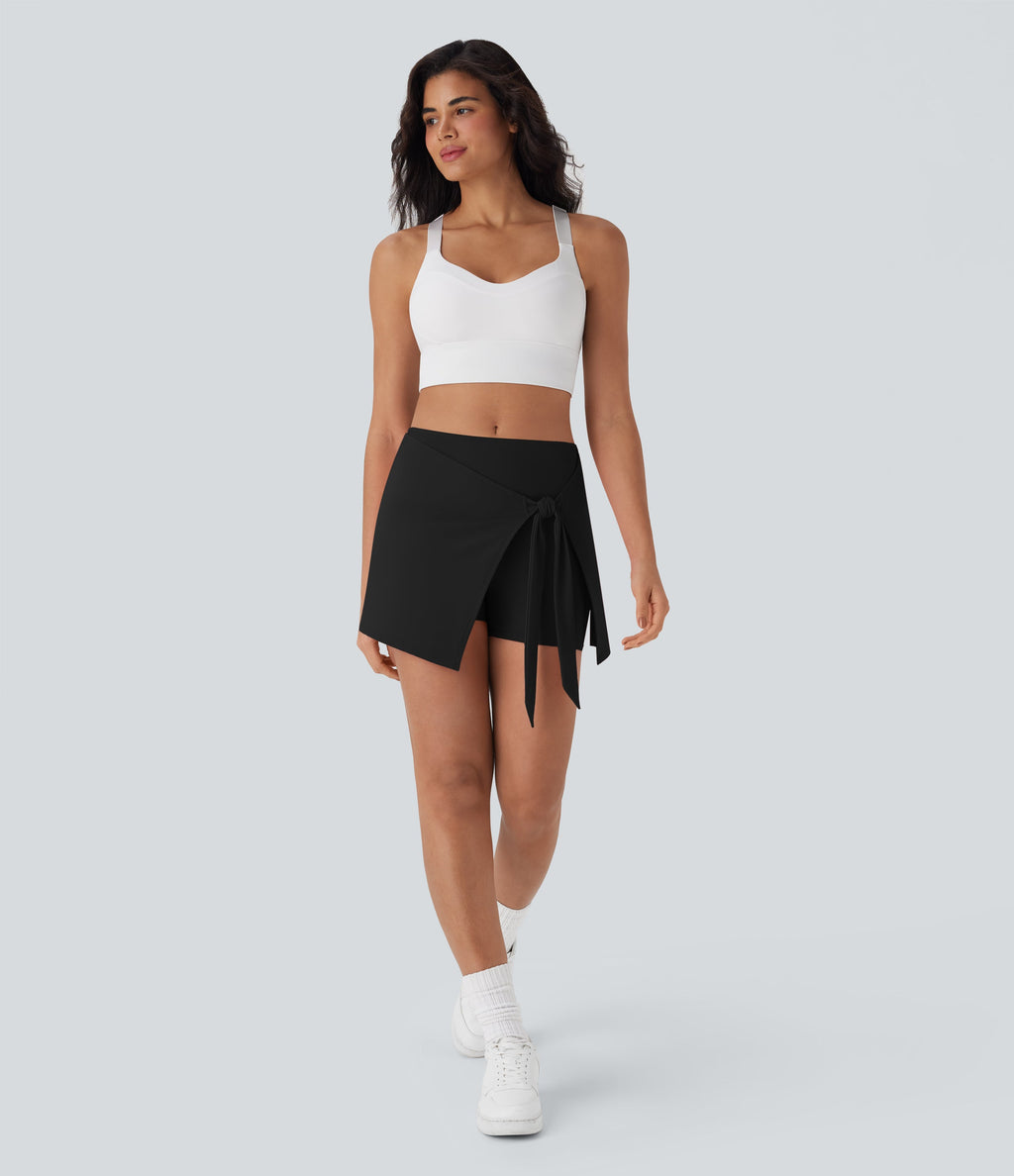 SoftlyZeroTM QuickDry High Waisted Butt Lifting Tie Front 2-in-1 Mini Yoga Skirt with Pocket
