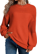 Women's Casual Long Sleeve Loose Round Neck Knit Solid Colour Pullover Sweater