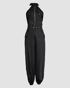 2 Pieces Outfits Sleeveless High Neck Cargo Pockets Design Top And Casual Cuffed Long Pants Set