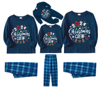 2025 Christmas Crew Making Memories Together Text Print Blue Long Sleeve Top With Blue Plaid Family Matching Pajamas