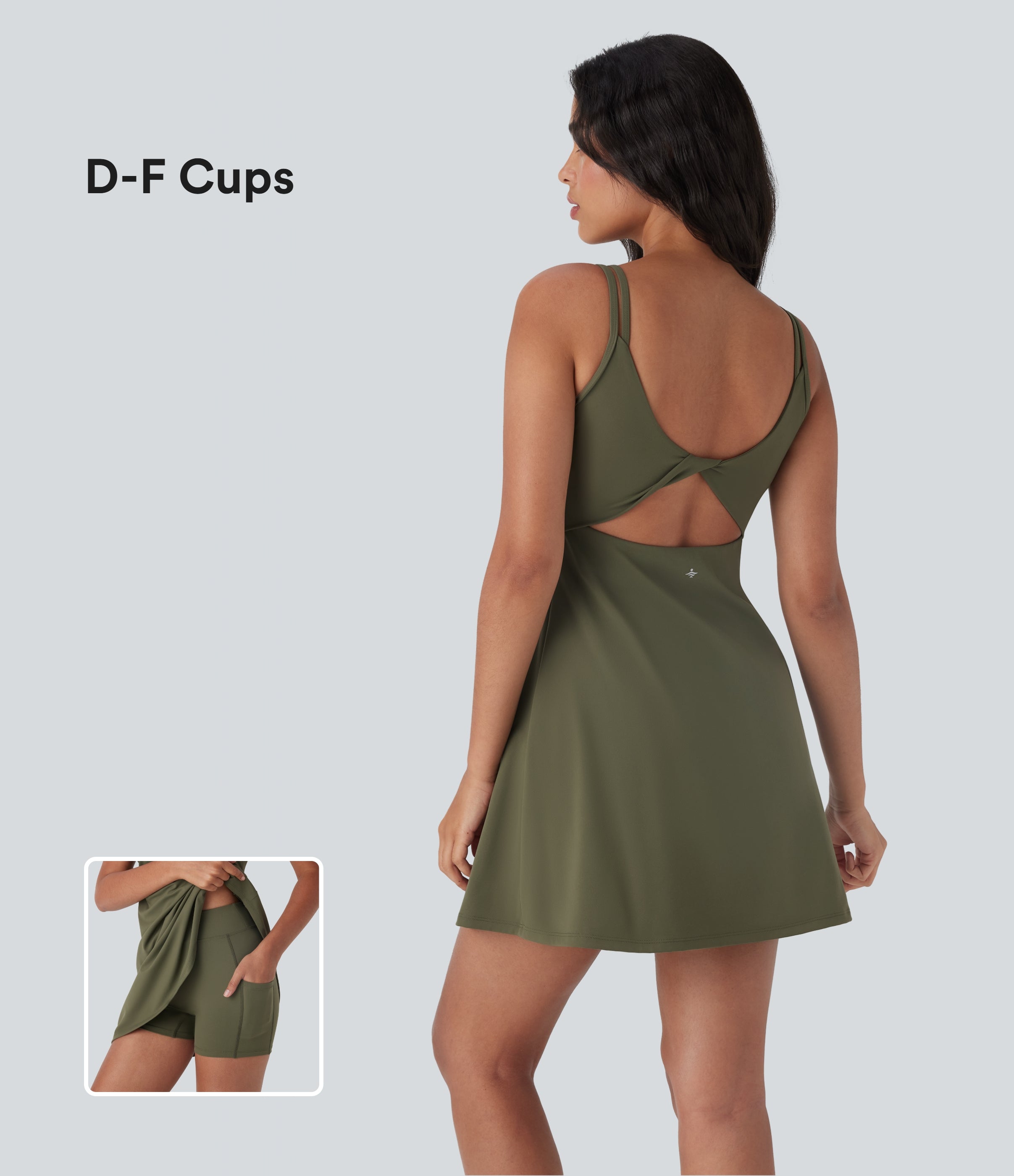SoftlyZeroTM Plush Double Straps 2-Piece Pockets Slip Dance Active Dress D/DD/DDD/F Cups