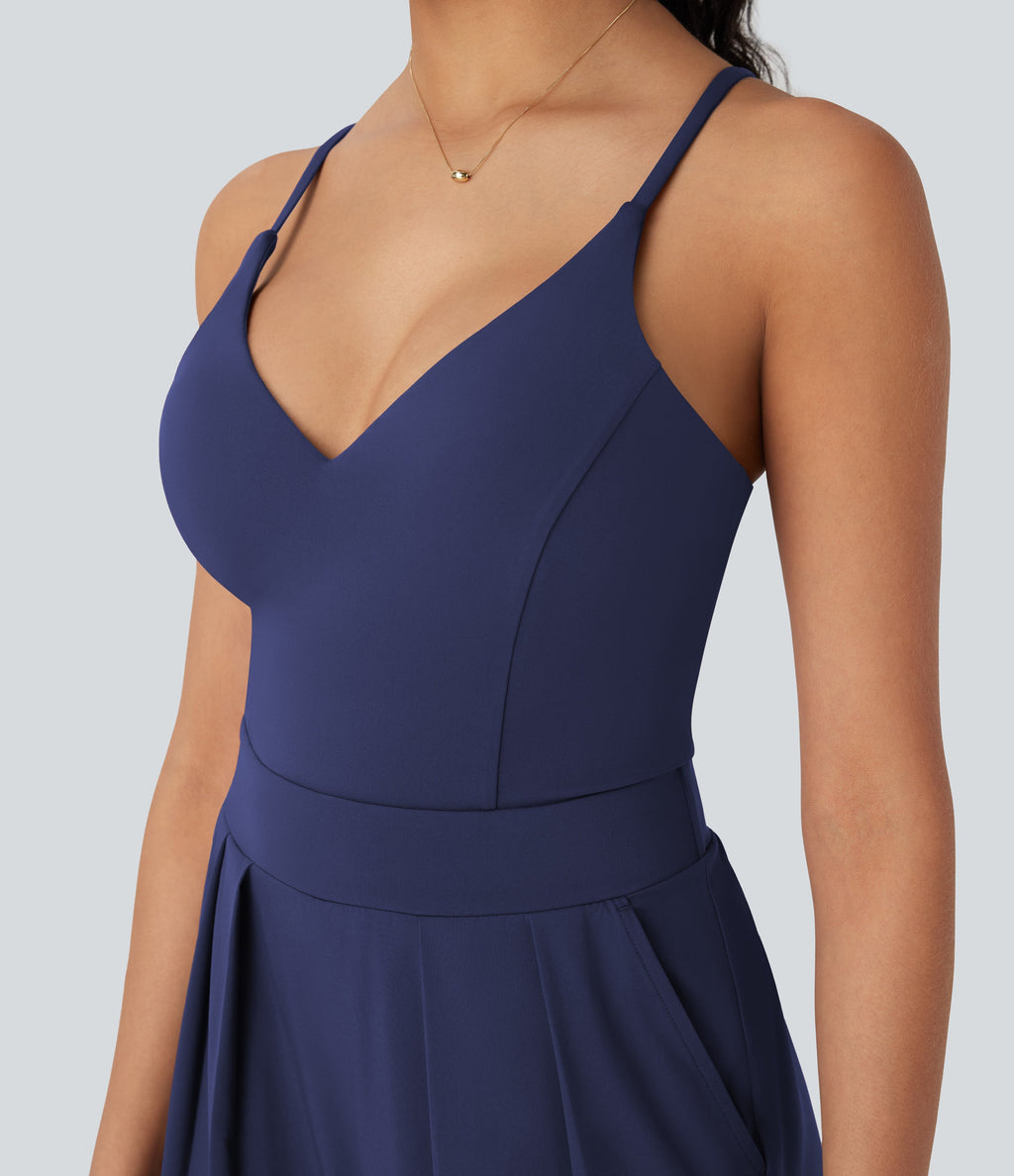 BreezefulTM Wide Leg Quick Dry Casual Slip Jumpsuit with Pockets-Easy Peezy Edition