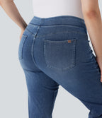 FlexTM High Waisted Pockets Washed Casual Bootcut Plus Size Jeans