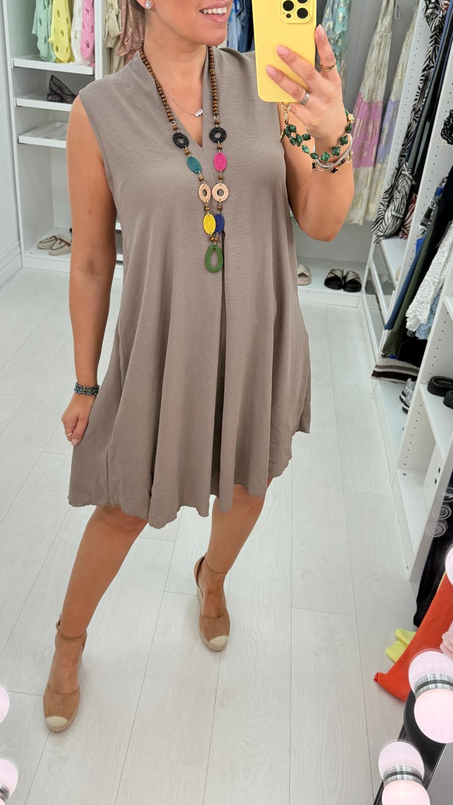 Ebby Plain V Neck loose Fit Necklace Dress
