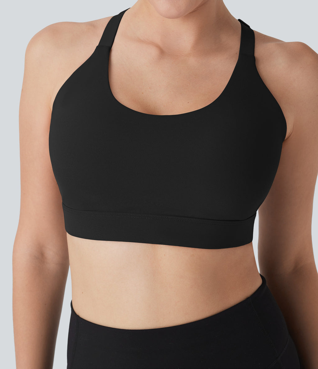 SpeedWaveTM Medium Support Molded Cups Perforated Adjustable Hook Quick Dry Training Sports Bra-D/DD/DDD/F Cups