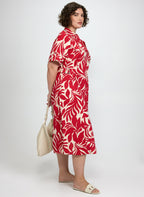 Leaf Print Linen-Blend Dress